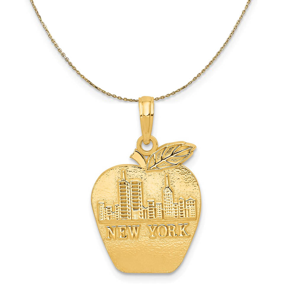 New York Skyline on Apple Necklace in 14k Yellow Gold, Item N19418 by The Black Bow Jewelry Co.