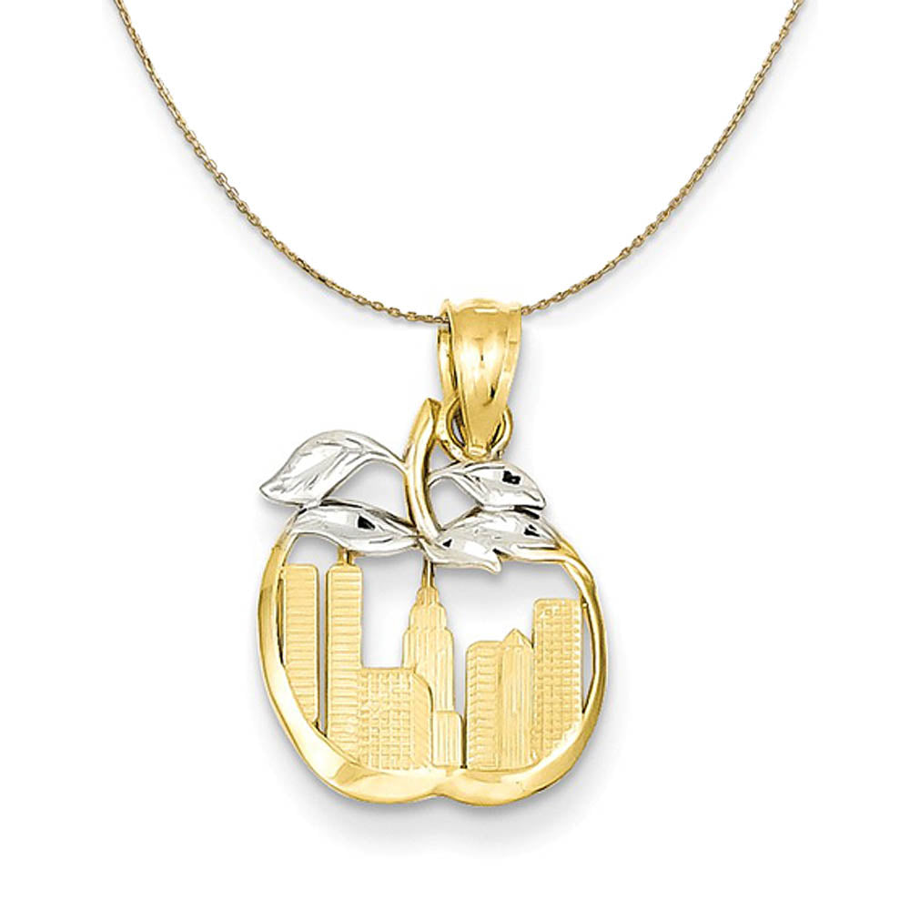 14k Yellow Gold New York Skyline Apple Necklace, Item N19419 by The Black Bow Jewelry Co.
