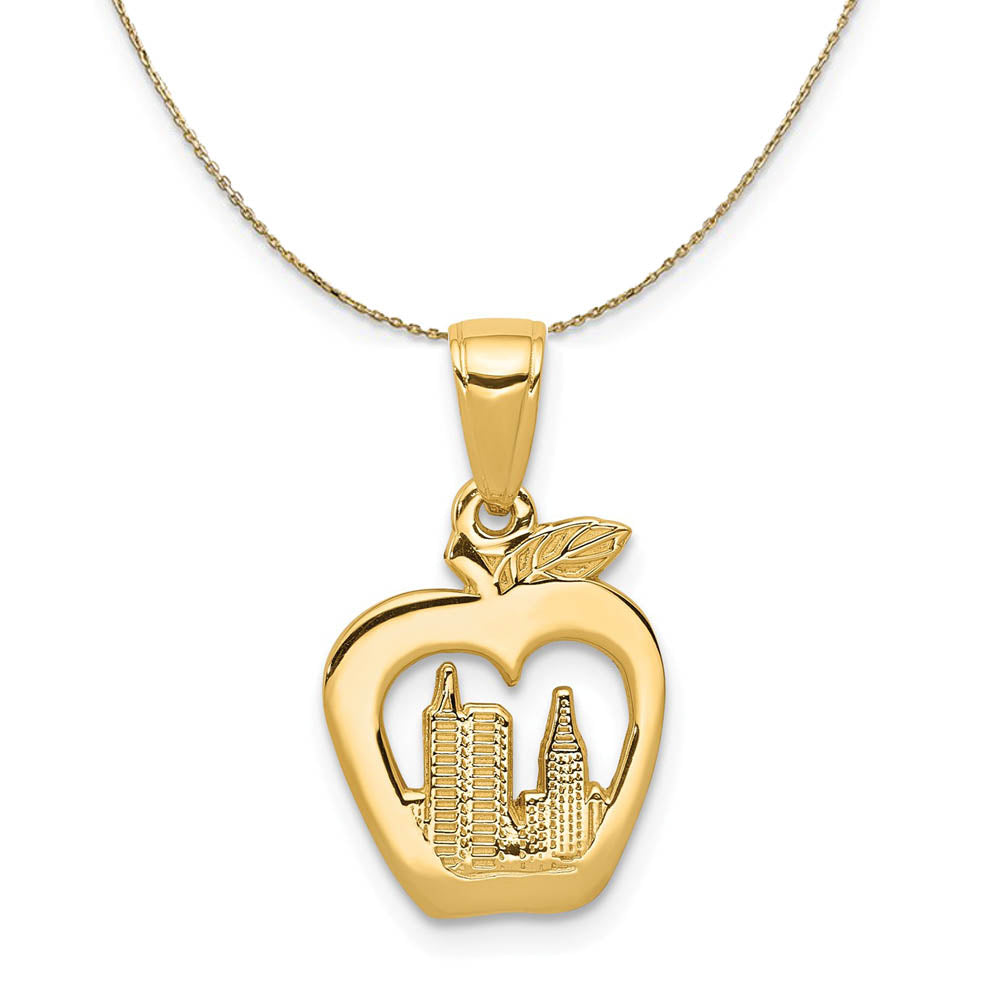 14k Yellow Gold Sm New York Skyline in Apple Necklace, Item N19420 by The Black Bow Jewelry Co.