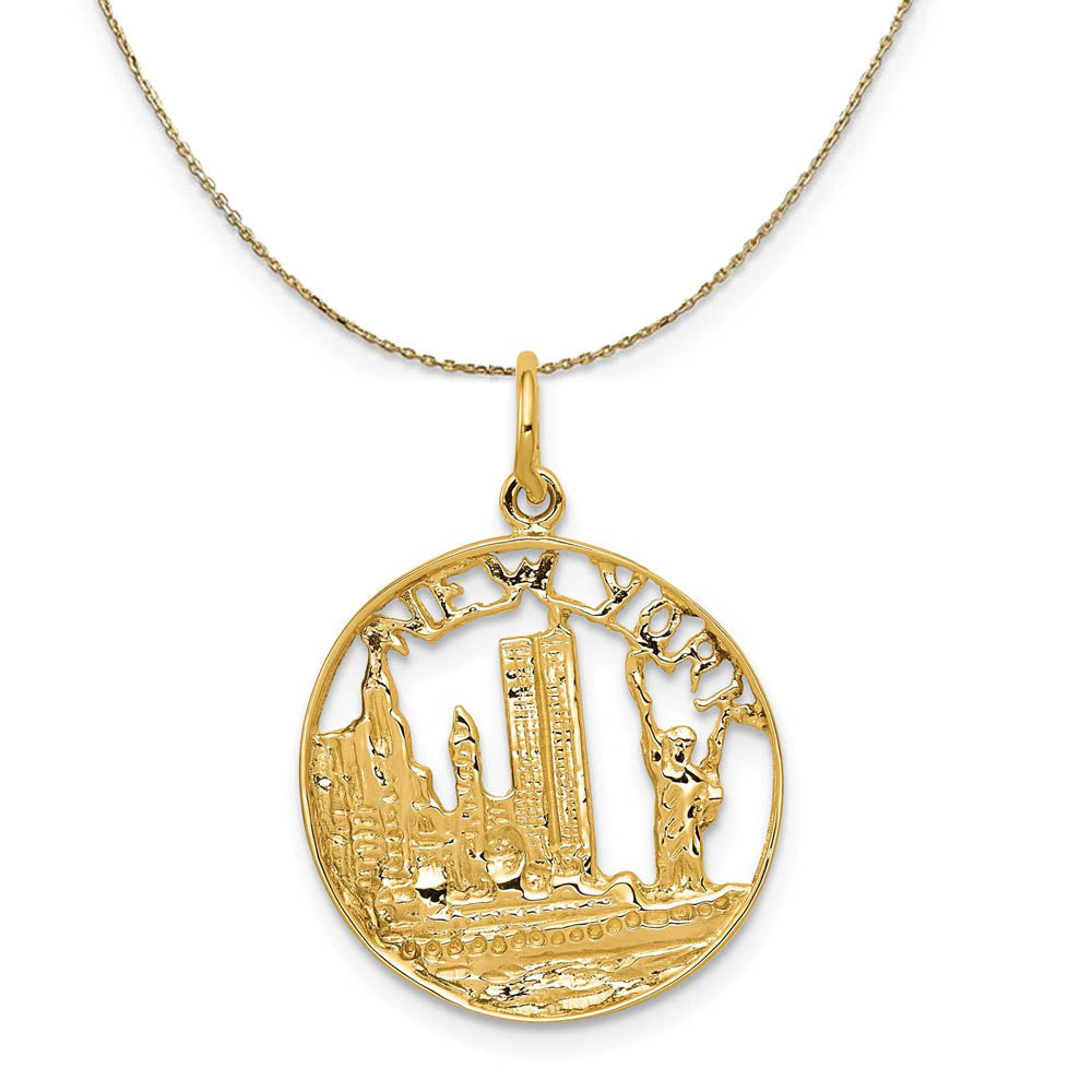 14k Yellow Gold New York Circle Necklace, 18mm, Item N19422 by The Black Bow Jewelry Co.