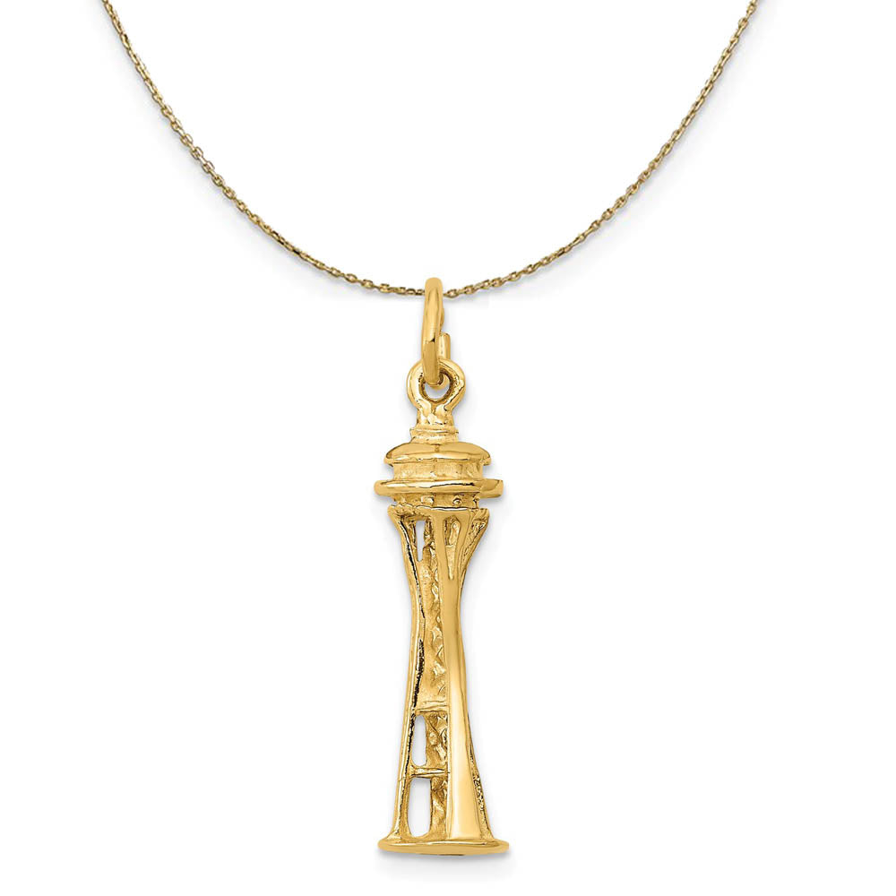 14k Yellow Gold Seattle Space Needle Necklace, Item N19439 by The Black Bow Jewelry Co.