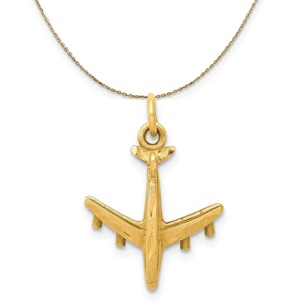 14k Yellow Gold Satin and Diamond Cut Airplane Necklace, Item N19452 by The Black Bow Jewelry Co.