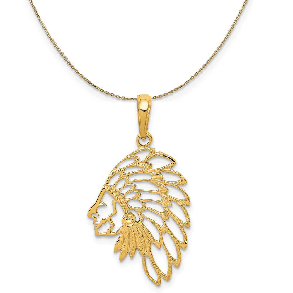 14k Yellow Gold Cut-Out Headdress Polished Necklace, Item N19468 by The Black Bow Jewelry Co.