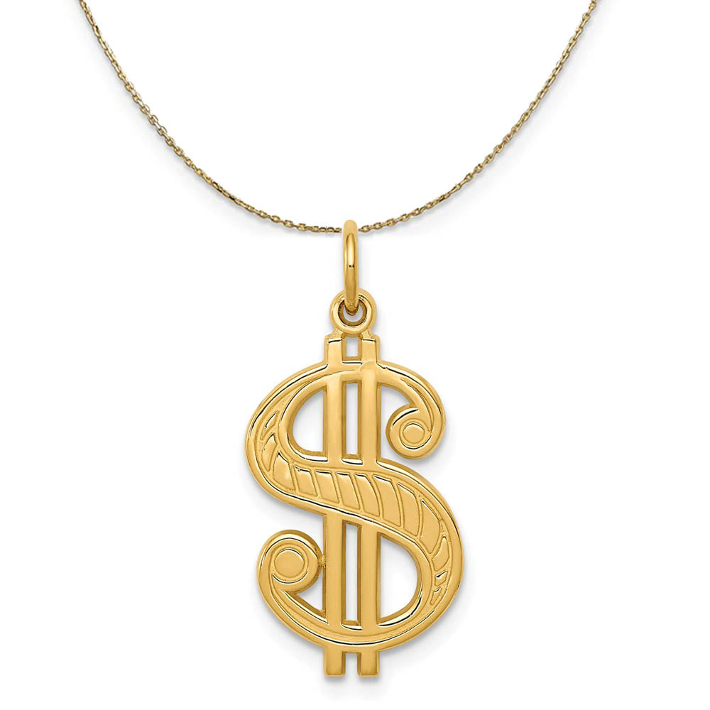 14k Yellow Gold Scroll Dollar Sign Necklace, Item N19472 by The Black Bow Jewelry Co.