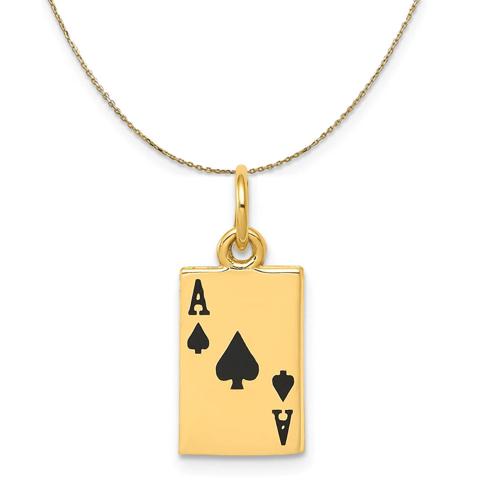 14k Yellow Gold Enameled Ace of Spades Card Necklace, Item N19478 by The Black Bow Jewelry Co.