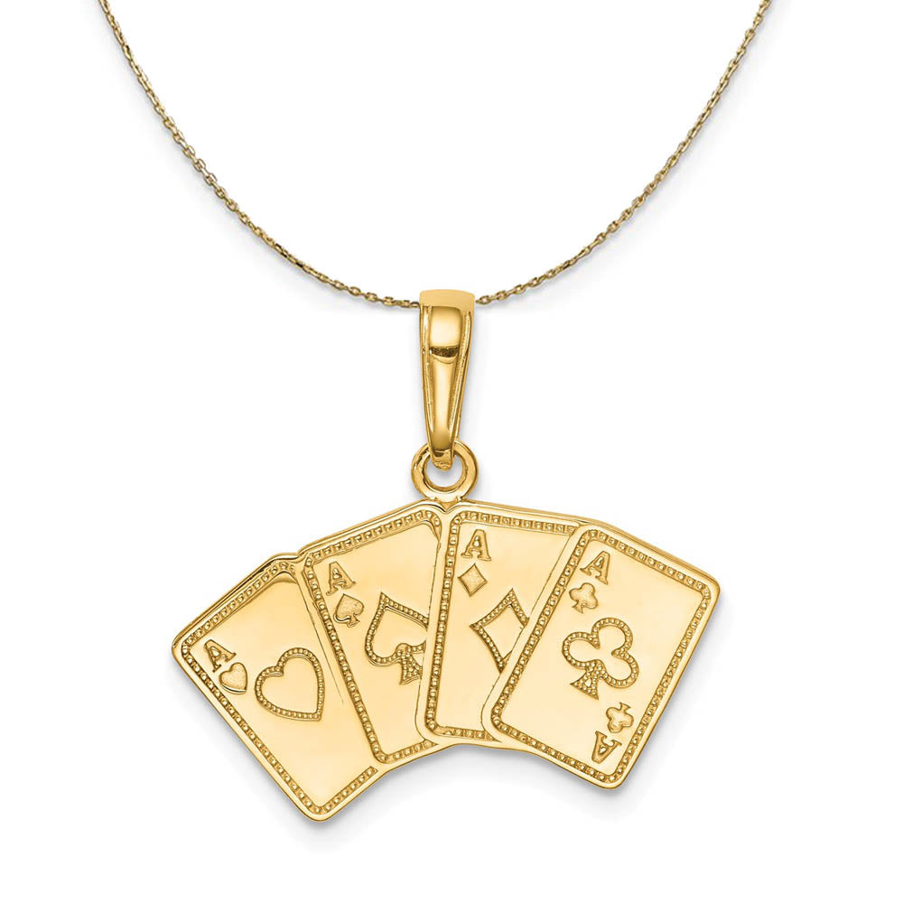 14k Yellow Gold Four of a Kind Aces Playing Cards Necklace, Item N19479 by The Black Bow Jewelry Co.