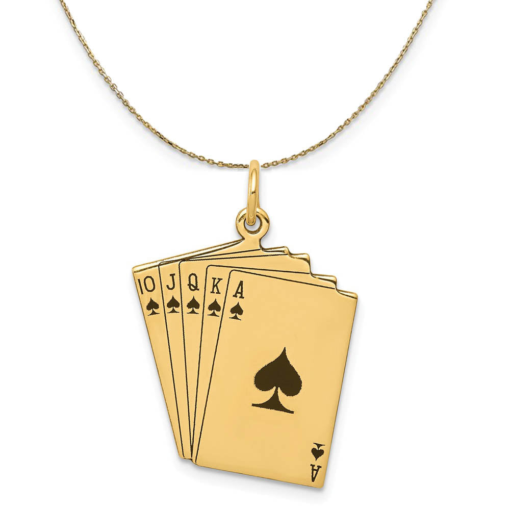 14k Yellow Gold Enamel Royal Flush Playing Cards Necklace, Item N19480 by The Black Bow Jewelry Co.