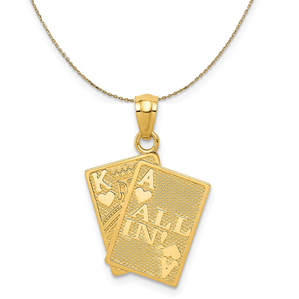 14k Yellow Gold All In! King and Ace Playing Cards Necklace, Item N19482 by The Black Bow Jewelry Co.