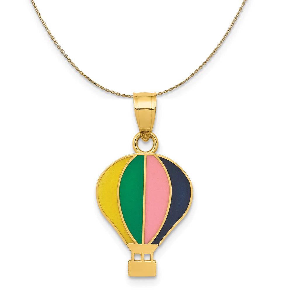 14k Yellow Gold Enamel MultiColored Hot Air Balloon Necklace, Item N19485 by The Black Bow Jewelry Co.