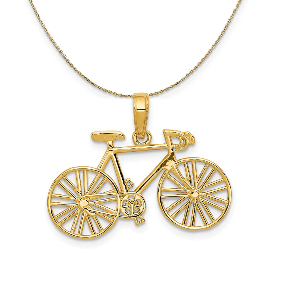 14k Yellow Gold Satin and Diamond Cut Bicycle Necklace, Item N19487 by The Black Bow Jewelry Co.