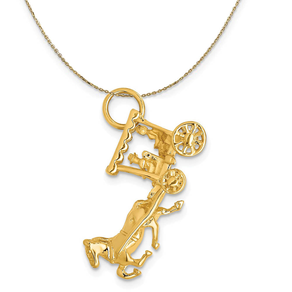 14k Yellow Gold Horse and Carriage Necklace, Item N19491 by The Black Bow Jewelry Co.