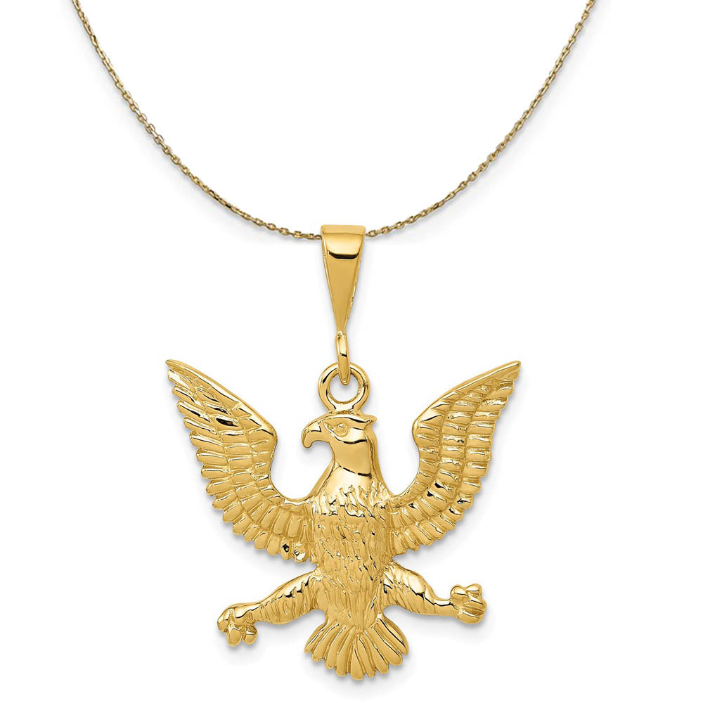 14k Yellow Gold Polished Eagle Necklace, Item N19504 by The Black Bow Jewelry Co.