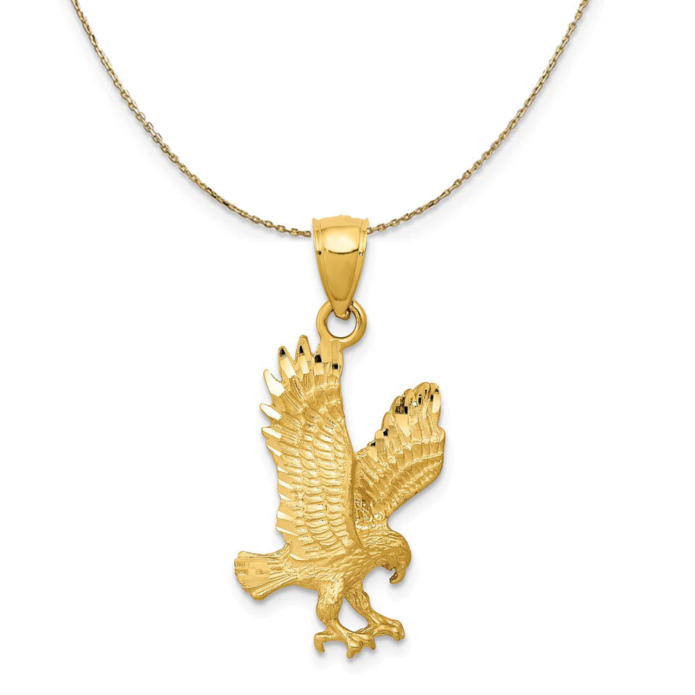 14k Yellow Gold Diamond Cut Flying Eagle Necklace, Item N19506 by The Black Bow Jewelry Co.