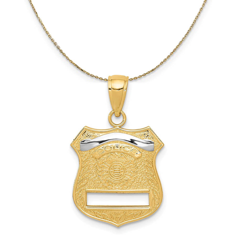 14k Yellow Gold Textured Police Badge Necklace - 16 Inch - Black Bow ...