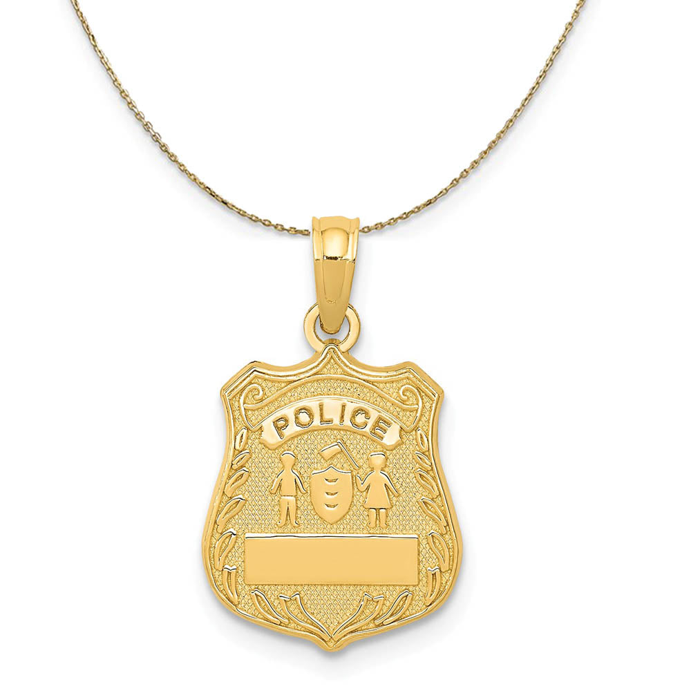 14k Yellow Gold Sm Police Badge Necklace - 16 Inch - Black Bow Jewelry ...
