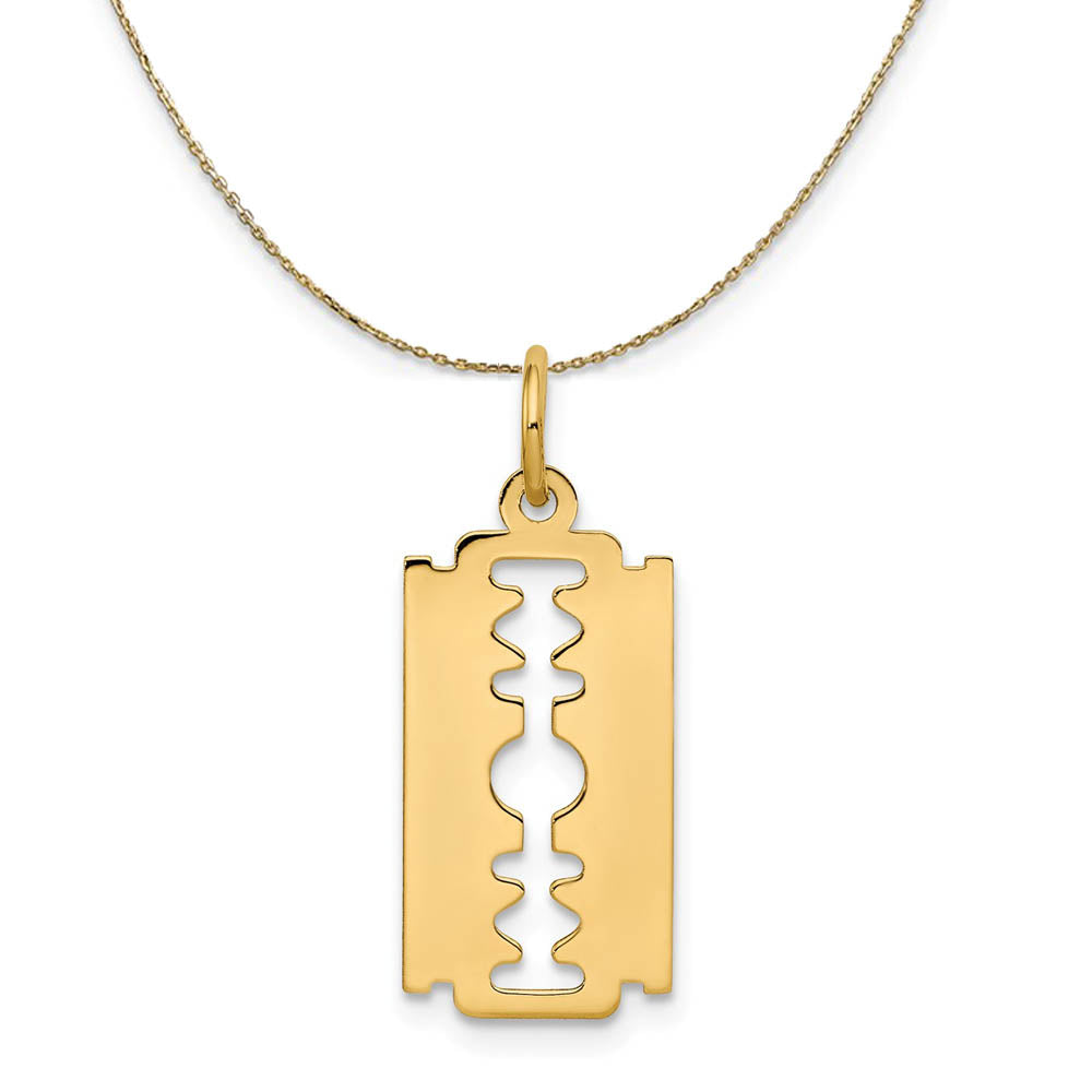 14k Yellow Gold Polished Razor Blade Necklace Black Bow Jewelry