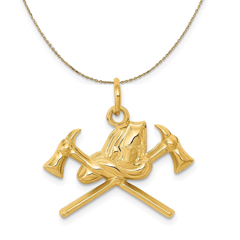 14k Yellow Gold 2D Fire Department Insignia Necklace, Item N19541 by The Black Bow Jewelry Co.