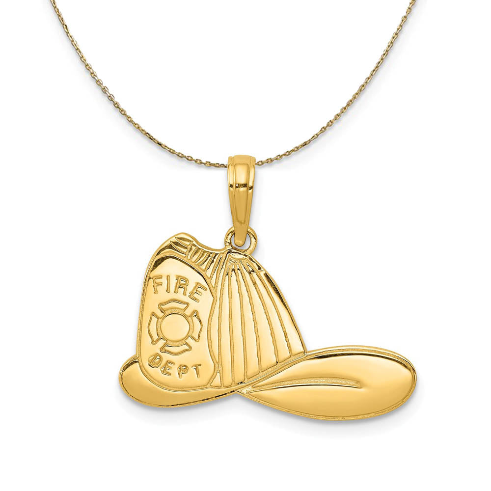 14k Yellow Gold Large Fire Dept. Hat Necklace, Item N19544 by The Black Bow Jewelry Co.