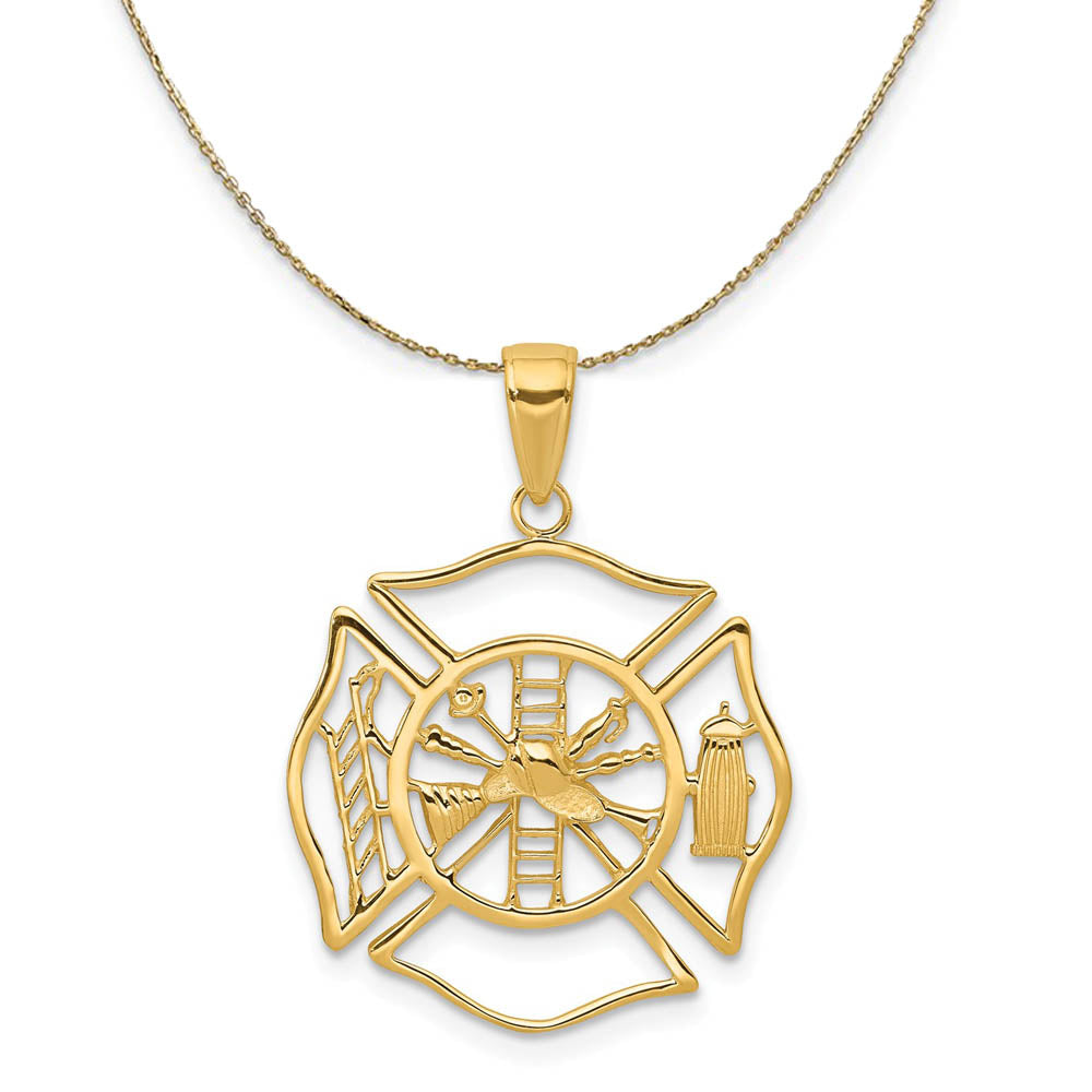 14k Yellow Gold Fireman Shield Necklace, Item N19546 by The Black Bow Jewelry Co.