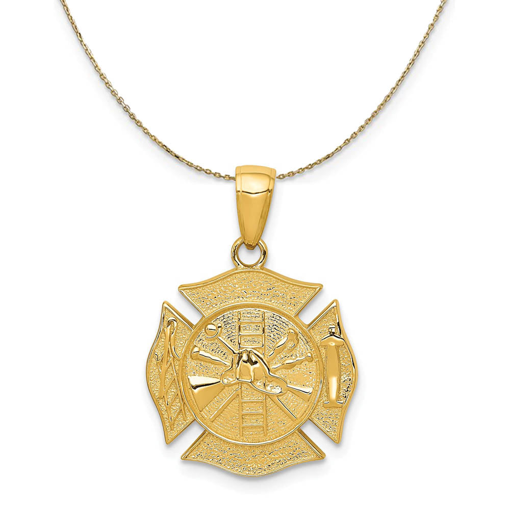 14k Yellow Gold Reversible Fire Department Shield Necklace, Item N19547 by The Black Bow Jewelry Co.