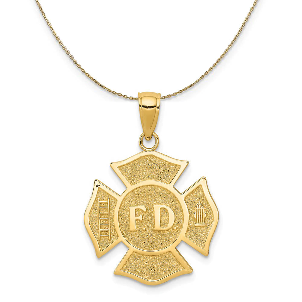 14k Yellow Gold Fire Department Medal Necklace, Item N19549 by The Black Bow Jewelry Co.