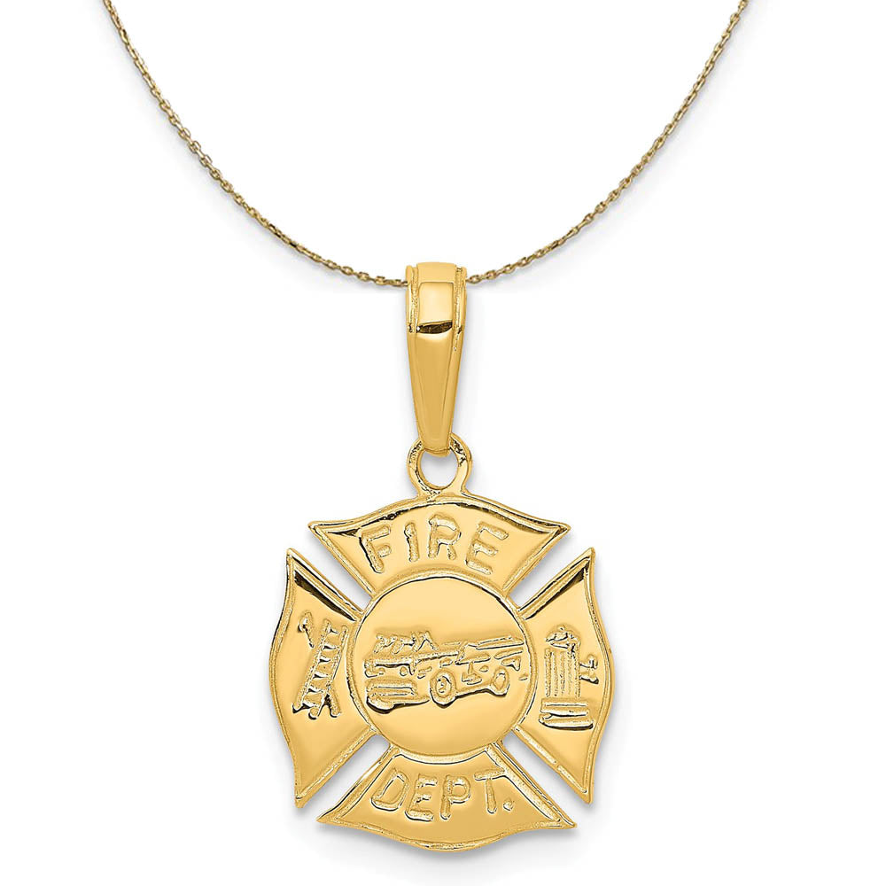 14k Yellow Gold Polished Fire Department Shield Necklace, Item N19550 by The Black Bow Jewelry Co.