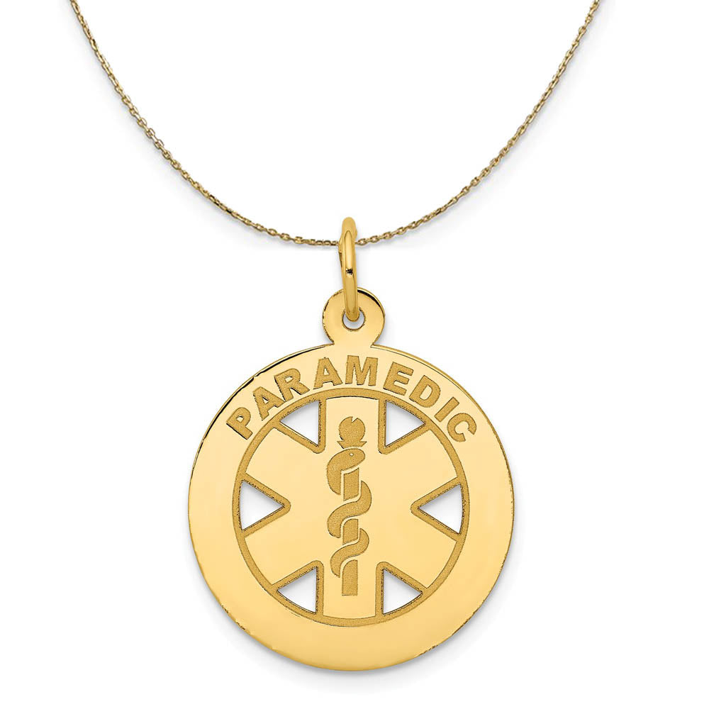 14k Yellow Gold Paramedic Medical Disk Necklace, 19mm, Item N19557 by The Black Bow Jewelry Co.
