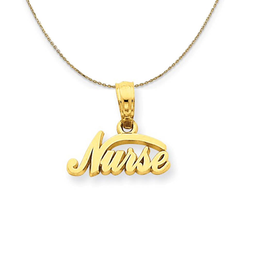 14k Yellow Gold Sm Nurse Script Necklace, Item N19559 by The Black Bow Jewelry Co.