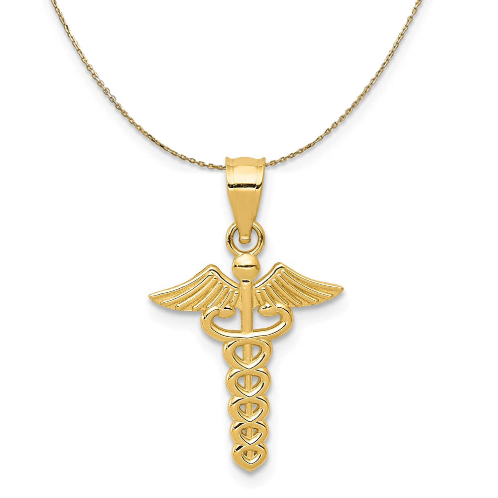 14k Yellow Gold Caduceus Symbol Necklace, Item N19578 by The Black Bow Jewelry Co.