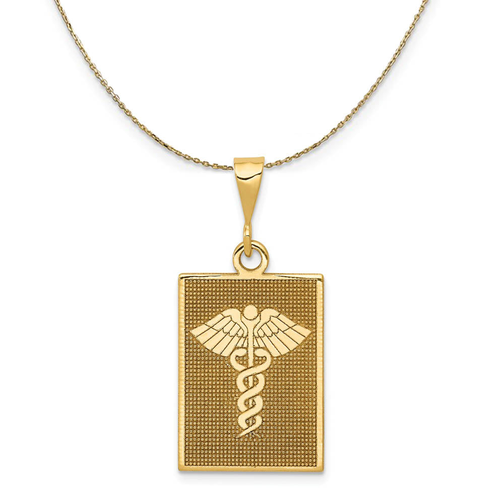 14k Yellow Gold Caduceus Rectangular Necklace, Item N19579 by The Black Bow Jewelry Co.