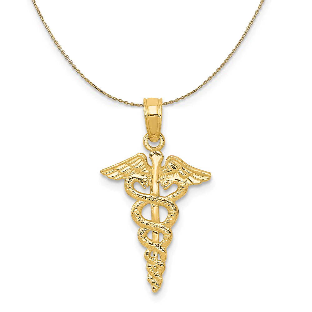 14k Yellow Gold Caduceus Necklace, Item N19582 by The Black Bow Jewelry Co.