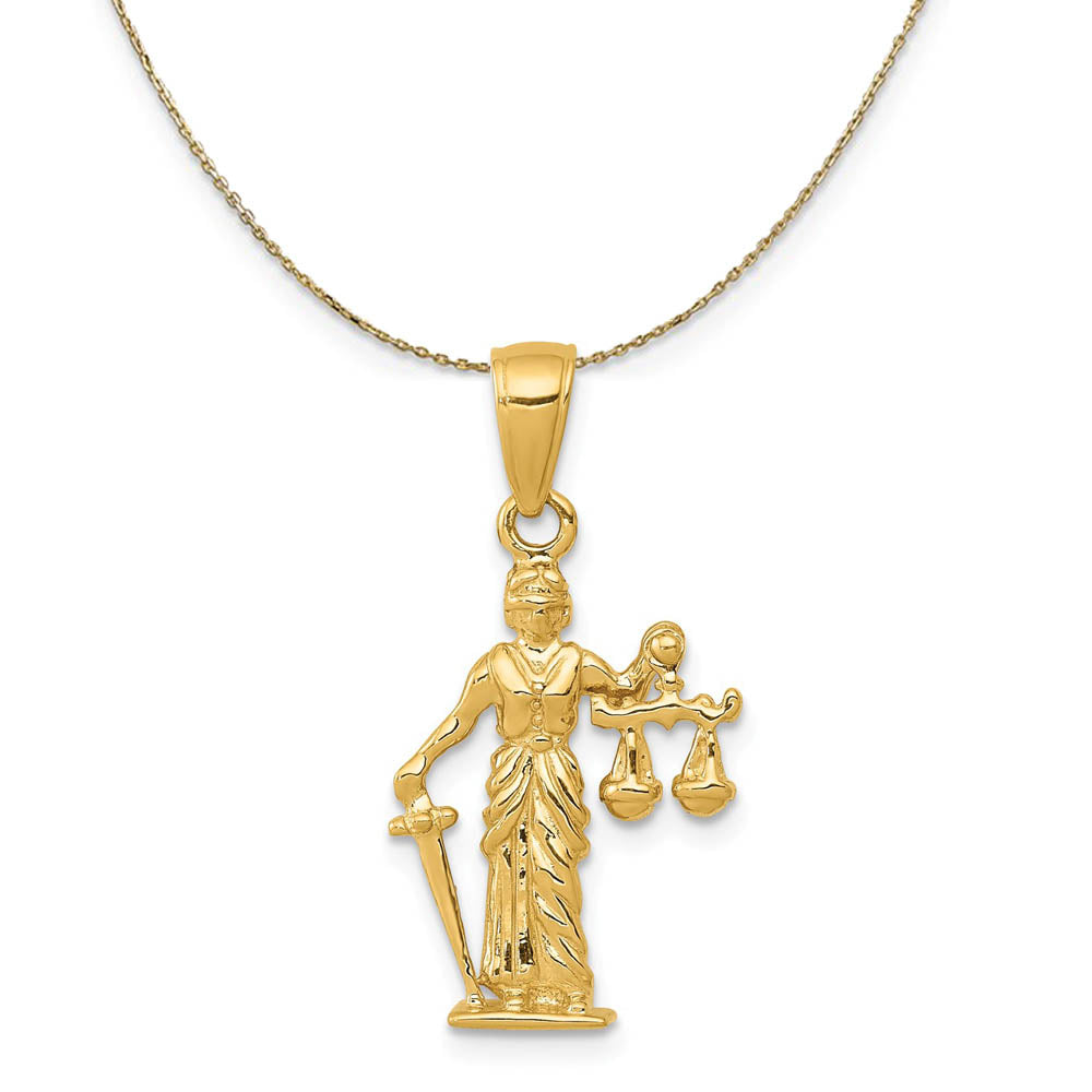 14k Yellow Gold Lady of Justice with Scales Necklace, Item N19590 by The Black Bow Jewelry Co.