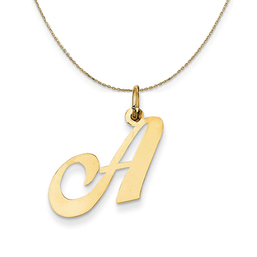 14k Yellow Gold, Ella Med Fancy Script Initial A Necklace, Item N19615 by The Black Bow Jewelry Co.