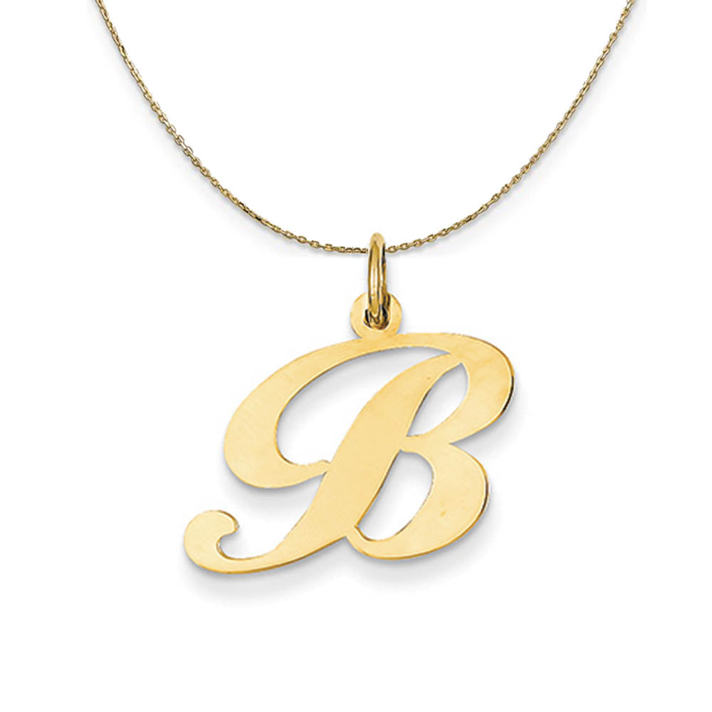 14k Yellow Gold, Ella Med Fancy Script Initial B Necklace, Item N19616 by The Black Bow Jewelry Co.