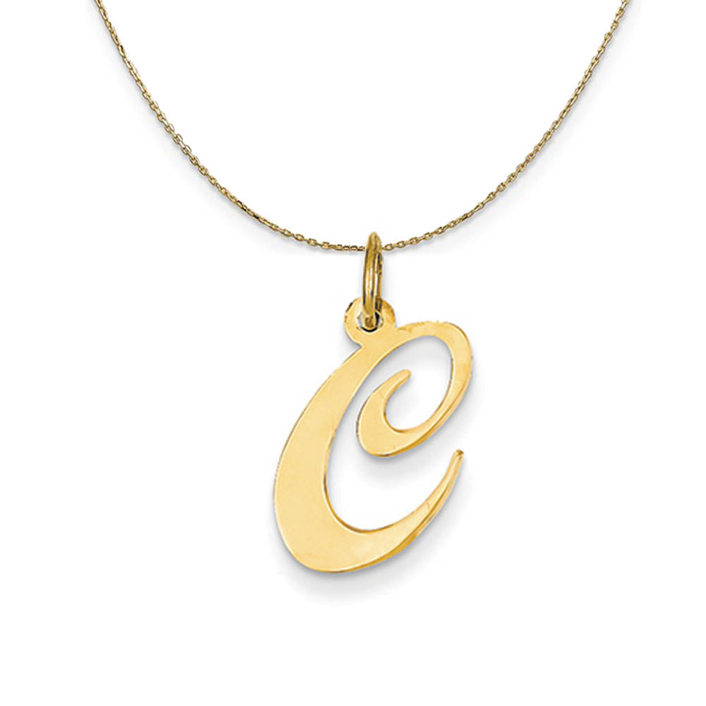 14k Yellow Gold, Ella Med Fancy Script Initial C Necklace, Item N19617 by The Black Bow Jewelry Co.