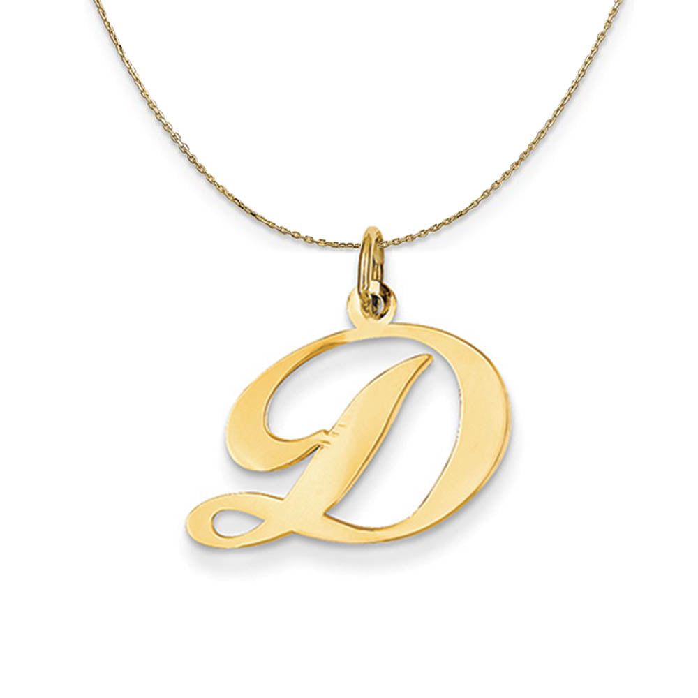 14k Yellow Gold, Ella Med Fancy Script Initial D Necklace, Item N19618 by The Black Bow Jewelry Co.