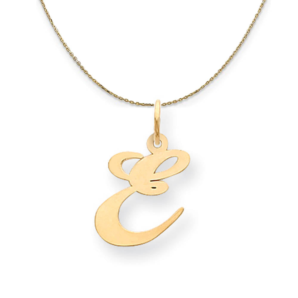 14k Yellow Gold, Ella Med Fancy Script Initial E Necklace, Item N19619 by The Black Bow Jewelry Co.