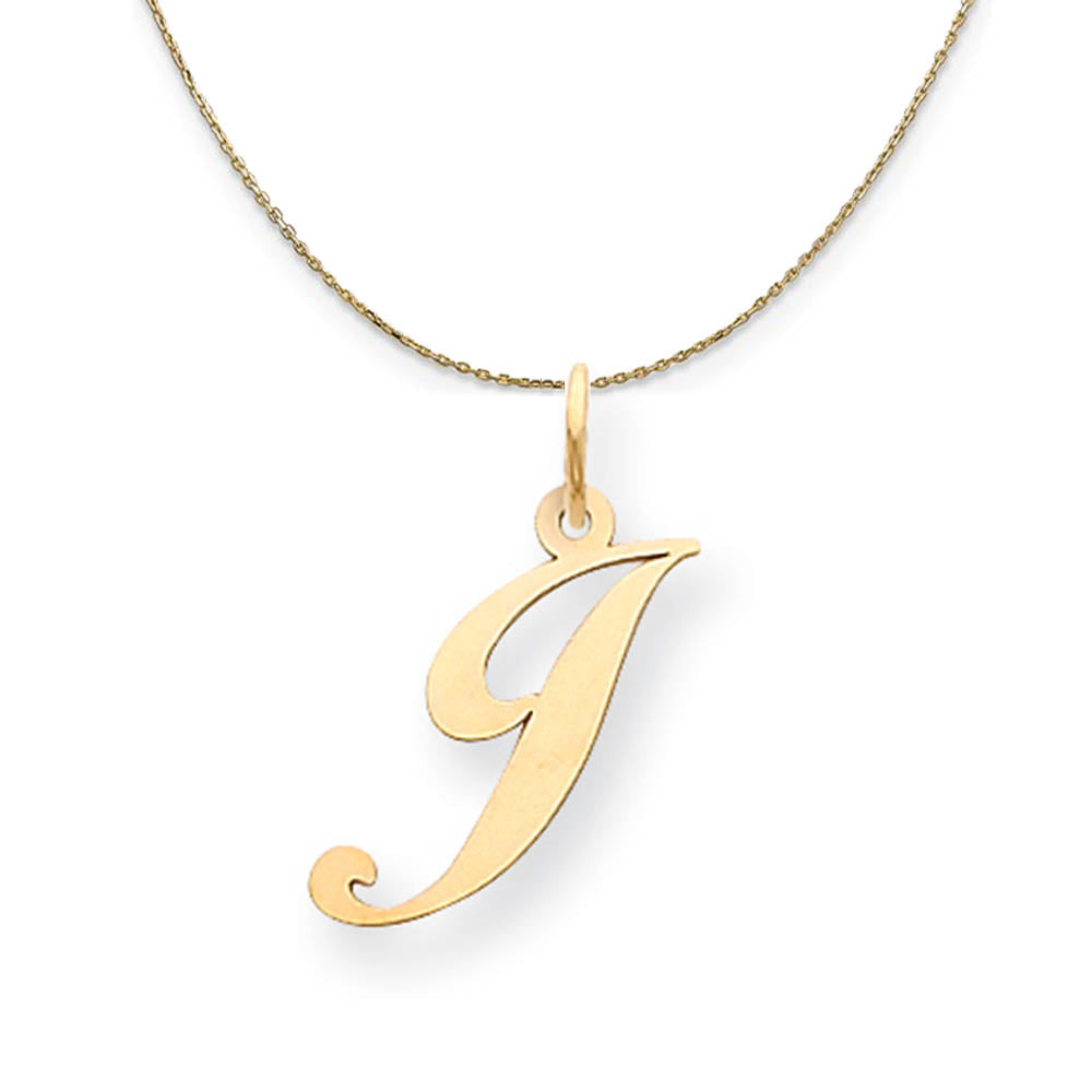 14k Yellow Gold, Ella Med Fancy Script Initial J Necklace, Item N19624 by The Black Bow Jewelry Co.