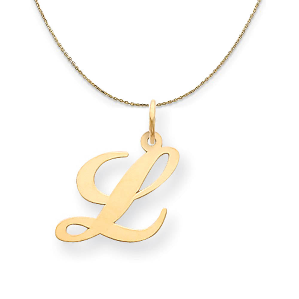 14k Yellow Gold, Ella Med Fancy Script Initial L Necklace, Item N19626 by The Black Bow Jewelry Co.