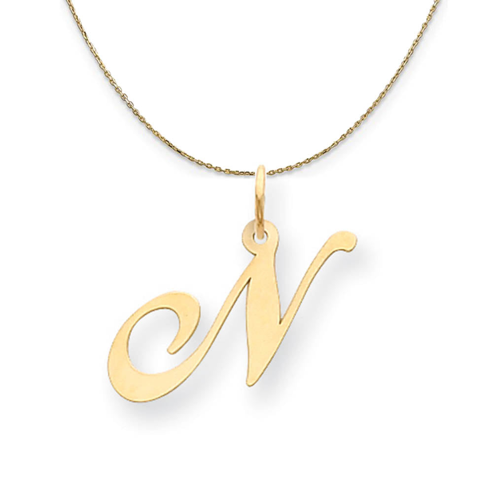 14k Yellow Gold, Ella Med Fancy Script Initial N Necklace, Item N19628 by The Black Bow Jewelry Co.