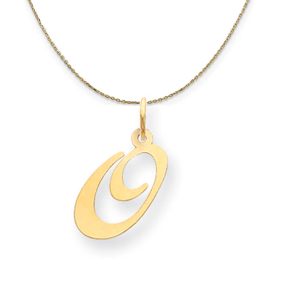 14k Yellow Gold, Ella Med Fancy Script Initial O Necklace, Item N19629 by The Black Bow Jewelry Co.