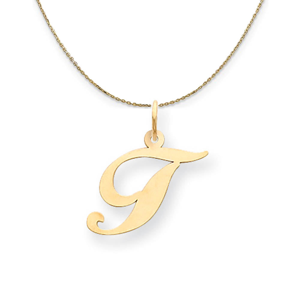 14k Yellow Gold, Ella Med Fancy Script Initial T Necklace, Item N19633 by The Black Bow Jewelry Co.