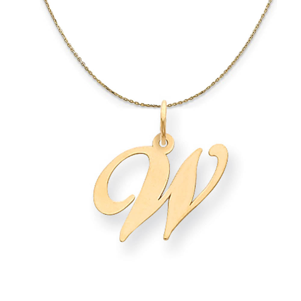 14k Yellow Gold, Ella Med Fancy Script Initial W Necklace, Item N19635 by The Black Bow Jewelry Co.