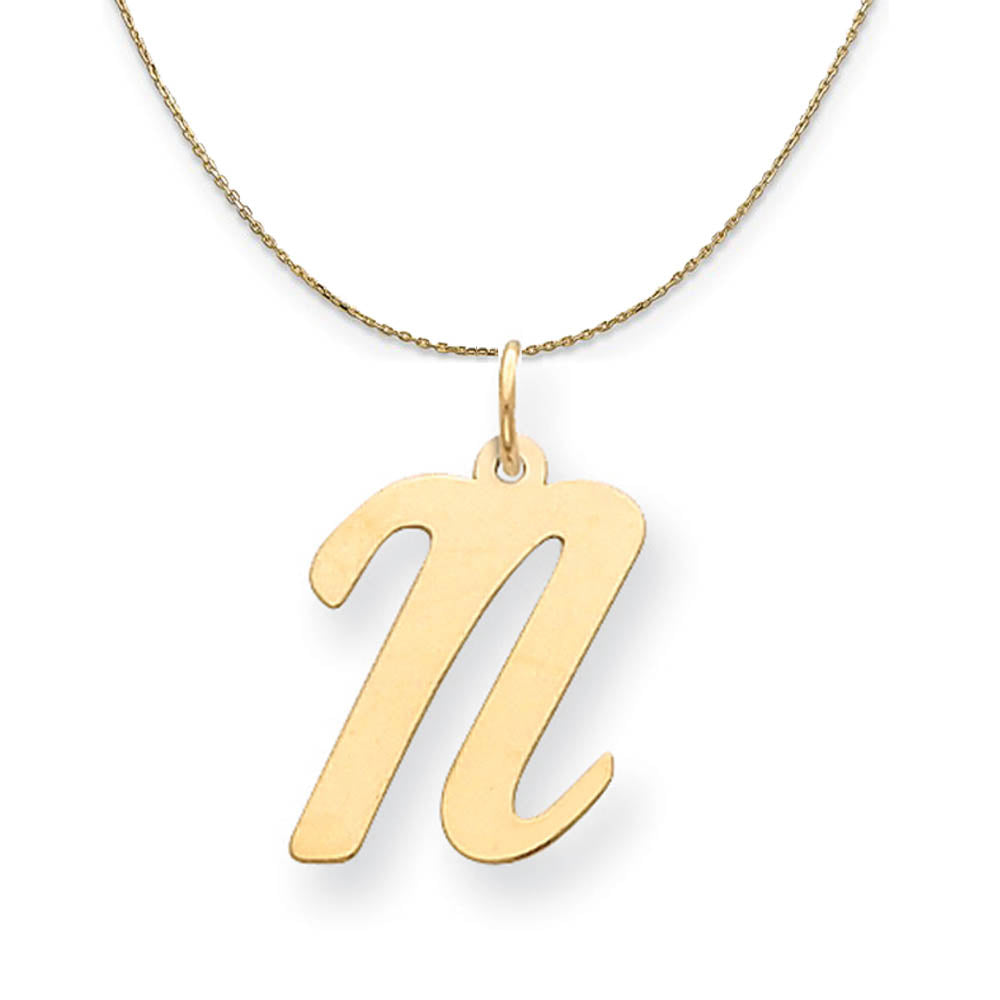 14k Yellow Gold Madison LG Classic Script Initial N Necklace, Item N19649 by The Black Bow Jewelry Co.