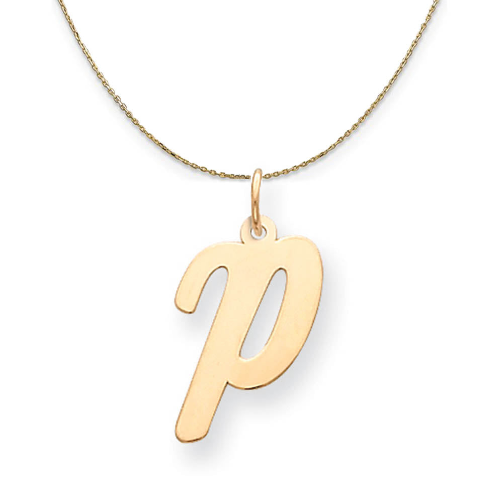 14k Yellow Gold Madison LG Classic Script Initial P Necklace, Item N19651 by The Black Bow Jewelry Co.