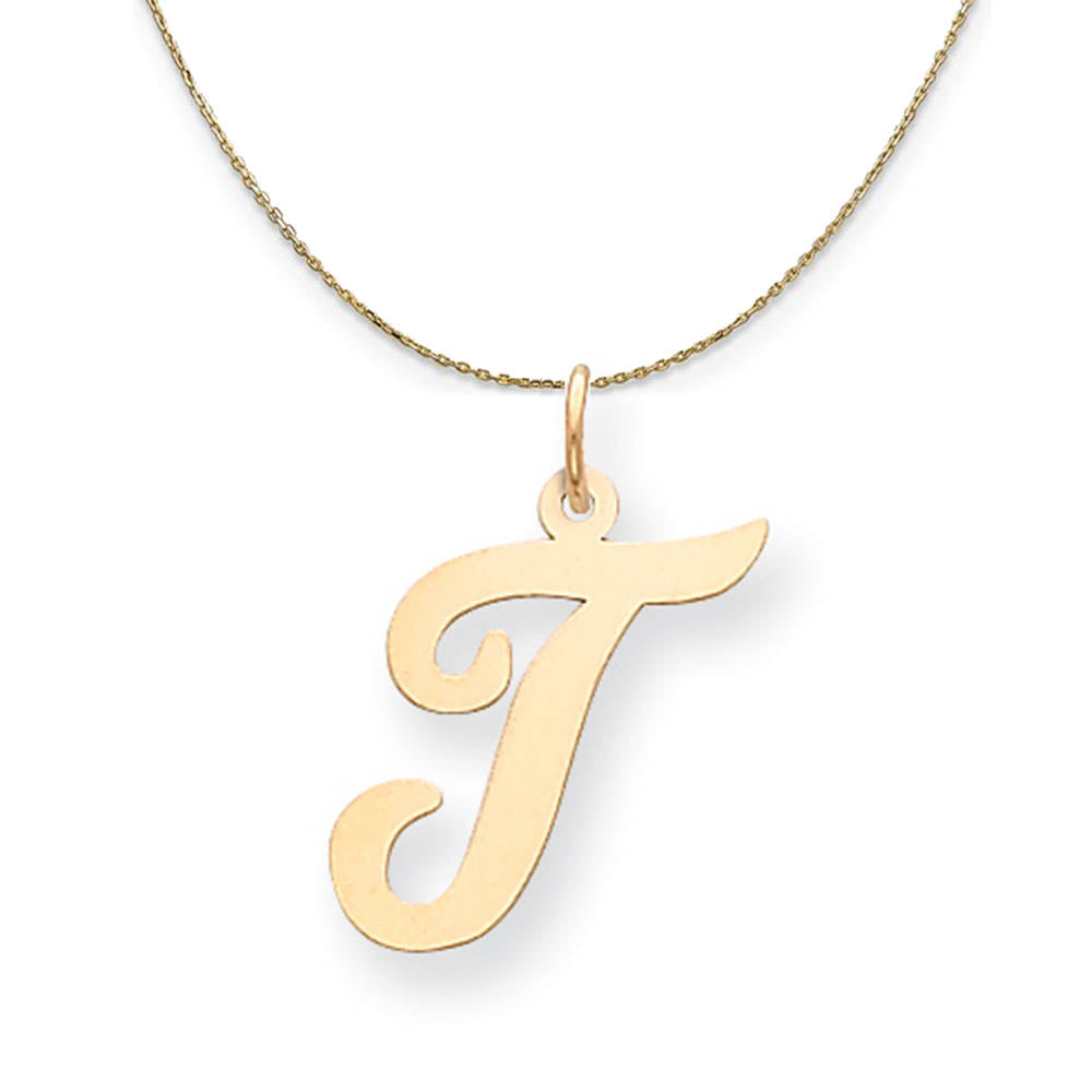 14k Yellow Gold Madison LG Classic Script Initial T Necklace, Item N19654 by The Black Bow Jewelry Co.