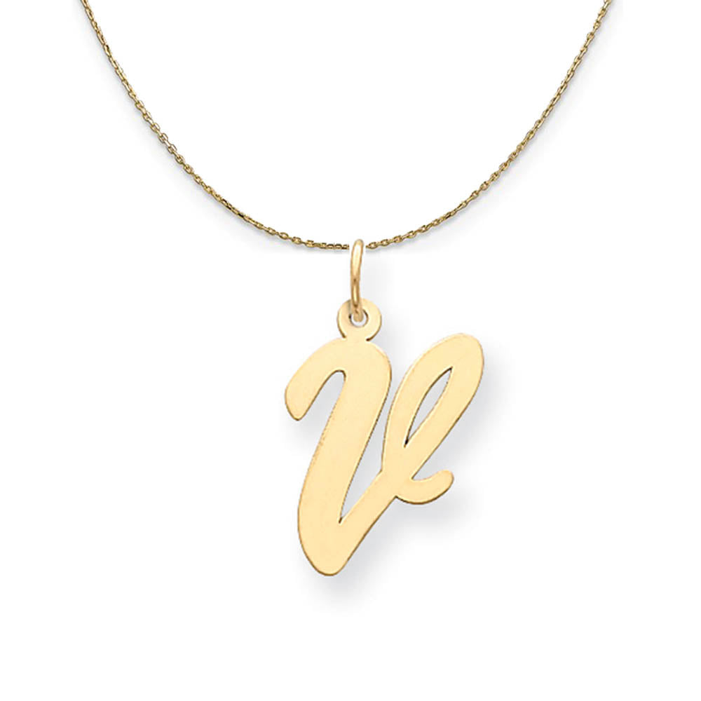 14k Yellow Gold Madison LG Classic Script Initial V Necklace, Item N19655 by The Black Bow Jewelry Co.