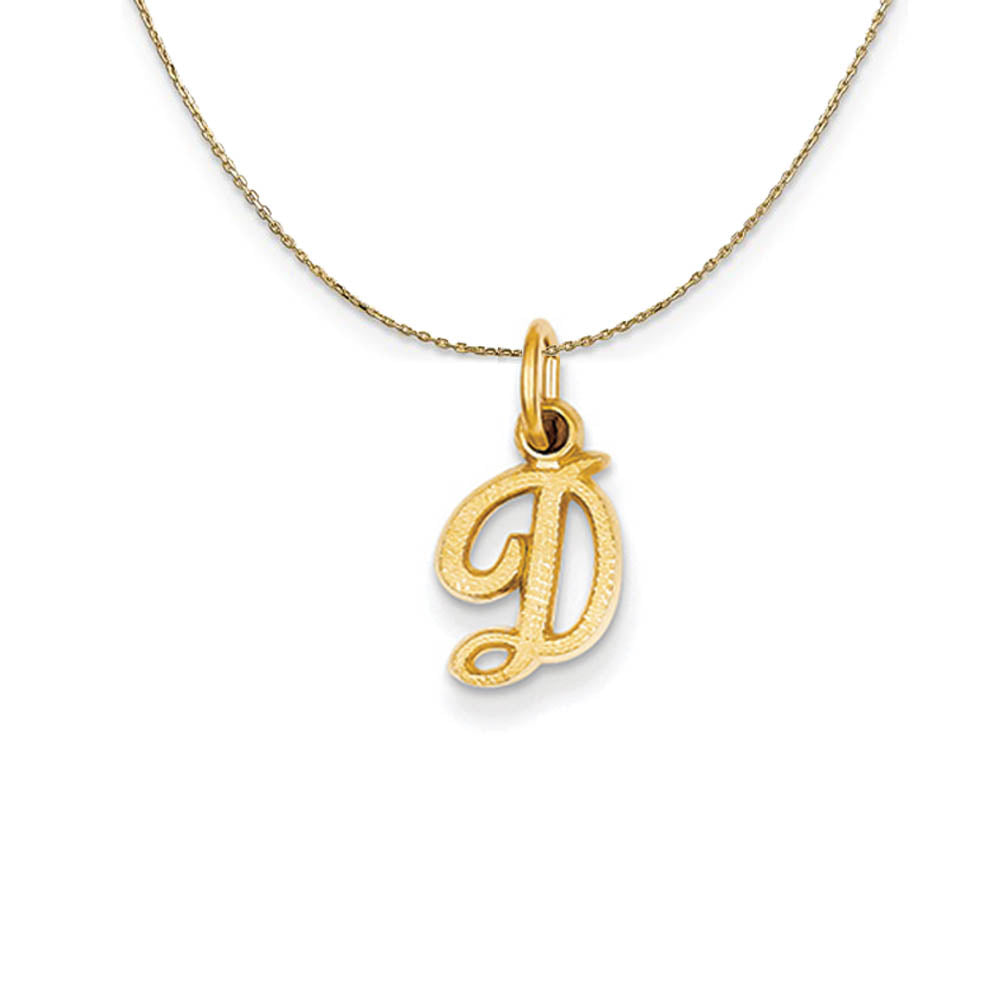 Sadie 14k Yellow Gold Satin Script Initial Necklace Letter D, Item N19660 by The Black Bow Jewelry Co.
