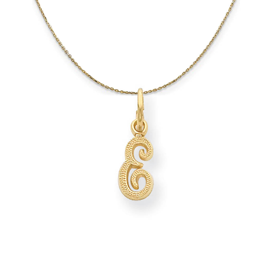 Sadie 14k Yellow Gold Satin Script Initial Necklace Letter E, Item N19661 by The Black Bow Jewelry Co.