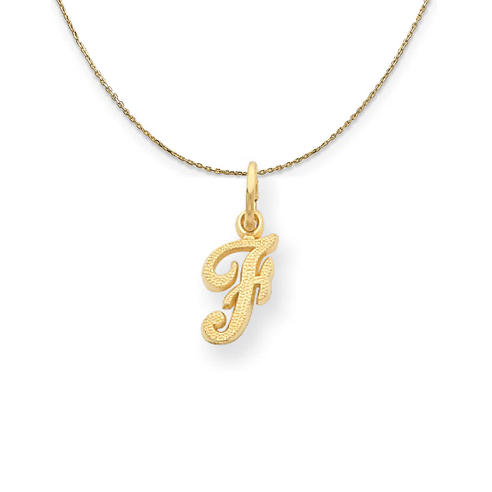 Sadie 14k Yellow Gold Satin Script Initial Necklace Letter F, Item N19662 by The Black Bow Jewelry Co.